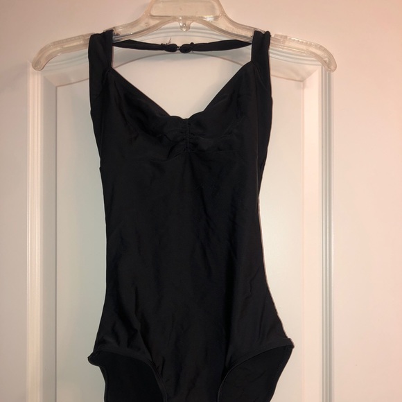 Natalie Black Halfer Leotard with front pinch